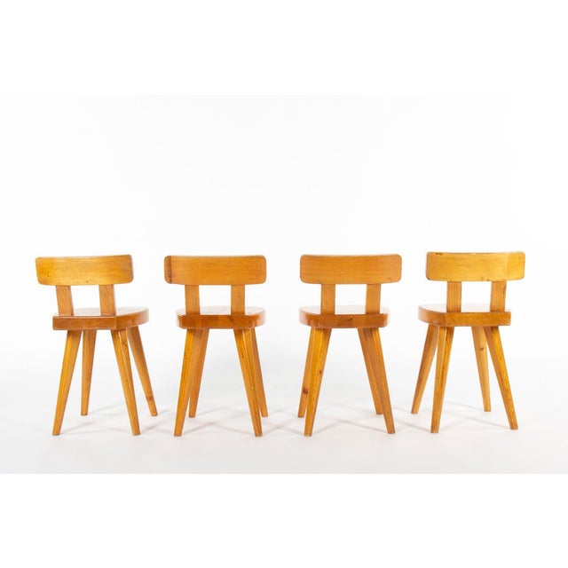 Mid-Century Modern Vintage Méribel Chairs in Pine by Christian Durupt, France, 1960s, Set of 4 For Sale - Image 3 of 8