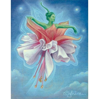 Fuchsia de Mirabilibus by Sybiline | Oil on Wood Painting of a fairy emerging from a flower For Sale