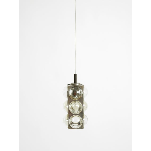 Mid-Century Modern Vintage Space Age Pendant Lamp in Glass and Nickel-Plated Metal by Temde, 1960s For Sale - Image 3 of 18