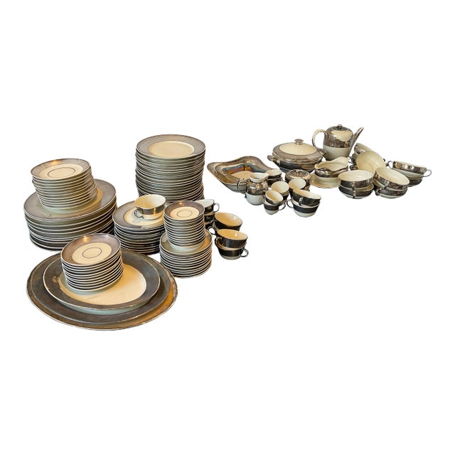 1940s Johann Haviland Bavaria Sterling Rimmed Dishes - 132 Pieces For Sale