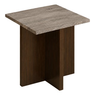 Nightstand in Grey Titanium Travertine and Smoked Oak by Lebanto For Sale