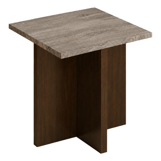 Nightstand in Grey Titanium Travertine and Smoked Oak by Lebanto For Sale