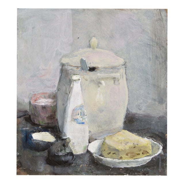Imants Vecozols, Still Life with Cheese, 2000s, Oil on Cardboard For Sale
