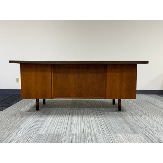 Wood Mid-Century Modern Executive Desk Large Top For Sale - Image 7 of 10