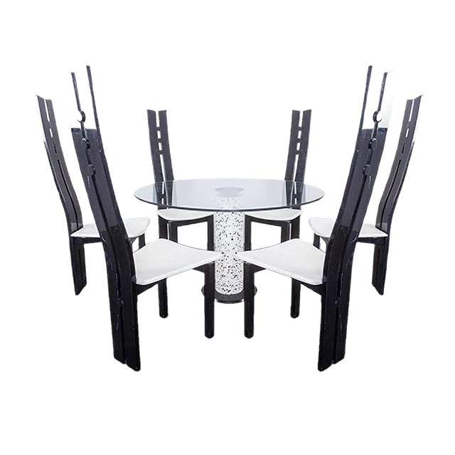 Glass Dining Table & 6 Chairs, 1980s, Set of 7 For Sale