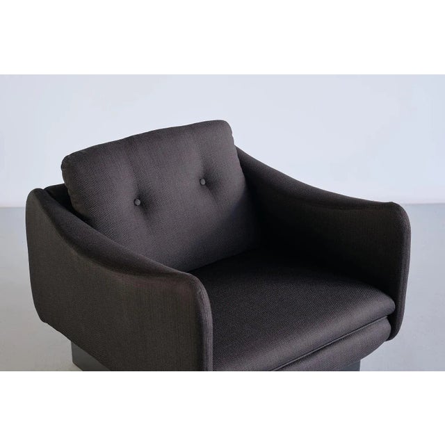 Steiner Black Wool & Wood Armchair by Michel Mortier for Steiner, France, 1963 For Sale - Image 4 of 13