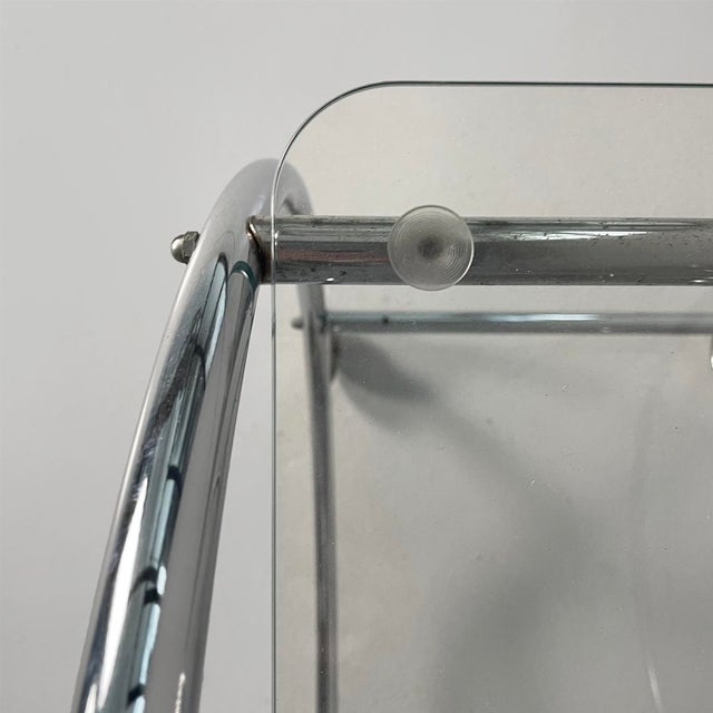 Italian Modern Cart in Steel and Glass with Casters, 1970s For Sale - Image 10 of 15