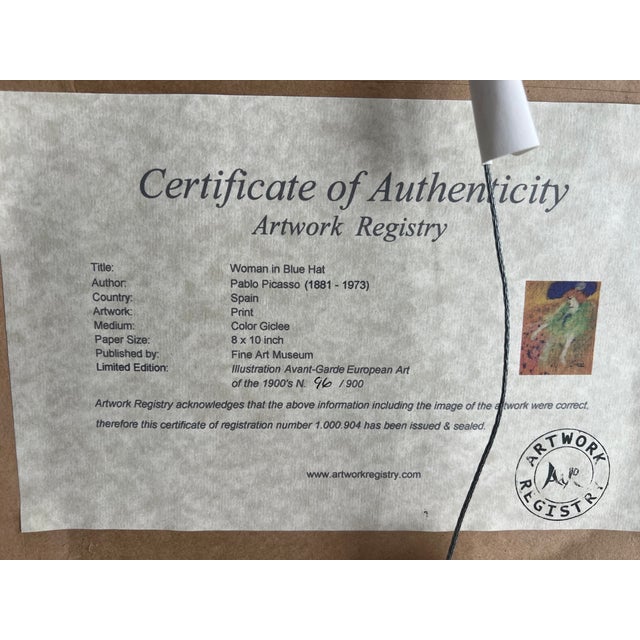 Mid 20th Century Woman in Blue Hat Pablo Picasso Style Glicee #96/900 Italy For Sale In Sacramento - Image 6 of 6