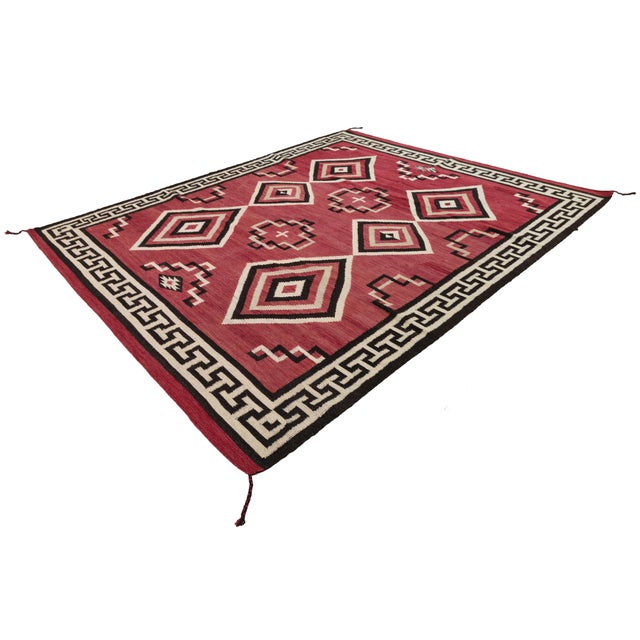 Contemporary Southwest Navajo Style Crimson Wool Rug With Geometric Diamond For Sale - Image 4 of 11