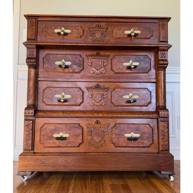 Victorian 19th-Century Eastlake Solid Walnut Dresser With Original Finish and Hardware For Sale - Image 3 of 12