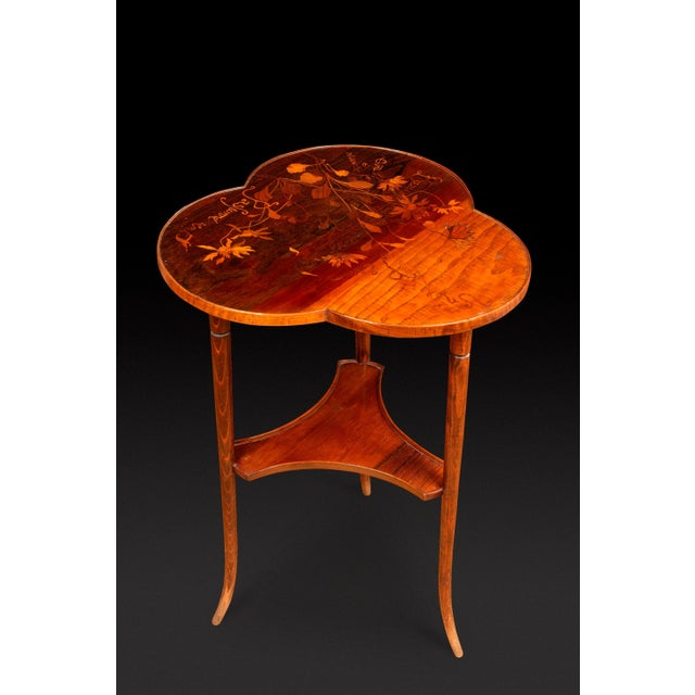 Art Nouveau Pedestal Table with Trefoiled Marquetry Top Decorated with Flowers by Émile Gallé, 1890s For Sale - Image 5 of 14