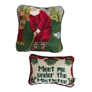 Christmas Needlepoint Pillow, Pair For Sale