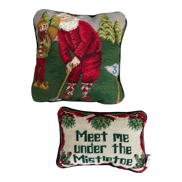 Christmas Needlepoint Pillow, Pair For Sale