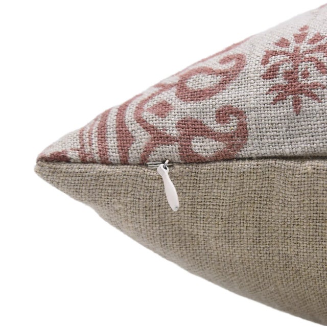 Art Deco Designer Hand Block Printed Thick Linen Throw Pillow Cover 12x20 Inch- Floral Bagh For Sale - Image 3 of 5