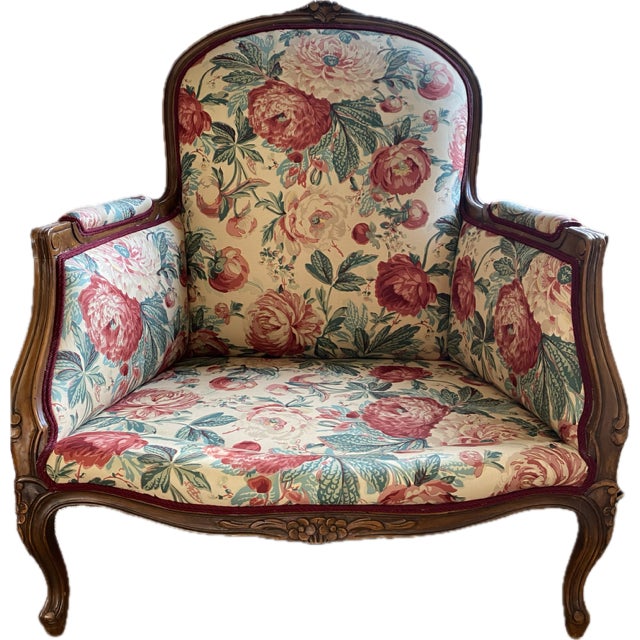 Custom Floral Bergere Chair Upholstered in Brunschwig & Fils For Sale - Image 12 of 12