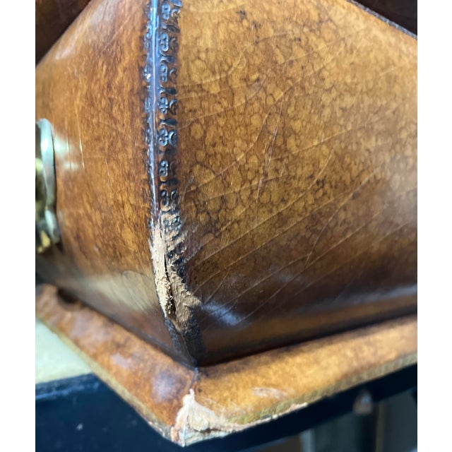 Brass 1980s Maitland-Smith Leather Covered Decorative Box on Hand-Forged Iron Stand For Sale - Image 8 of 9