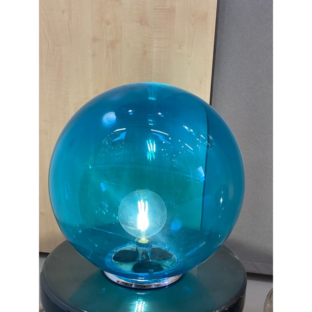 Metal Contemporary Scenographic Light-Blue Table Lamp For Sale - Image 7 of 12