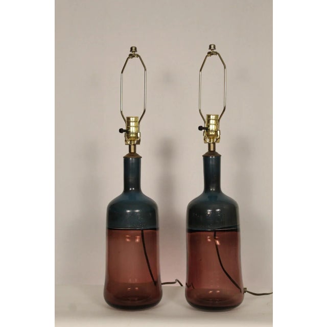 Mid 20th Century Mid 20th Century Alberto Donna Style Amethyst and Teal Murano Table Lamps - a Pair For Sale - Image 5 of 13