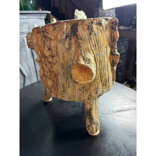 Stone Gray Vintage French Faux Bois Concrete Planter | Mid-Century Garden Planter, Circa 1960s For Sale - Image 8 of 12