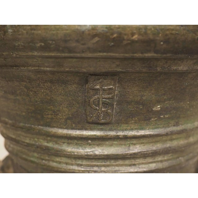 16th Century Heavy 16th Century French Bronze Mortar With Handles, Dated 1587, 109 Lbs For Sale - Image 5 of 12