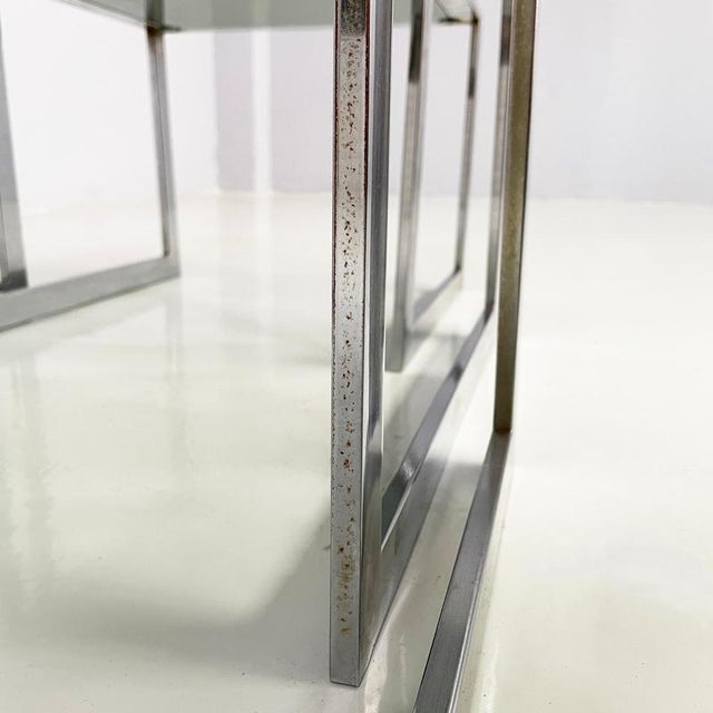 Italian Modern Trio of Coffee Tables in Smoked Glass and Metal, 1980s For Sale - Image 17 of 18