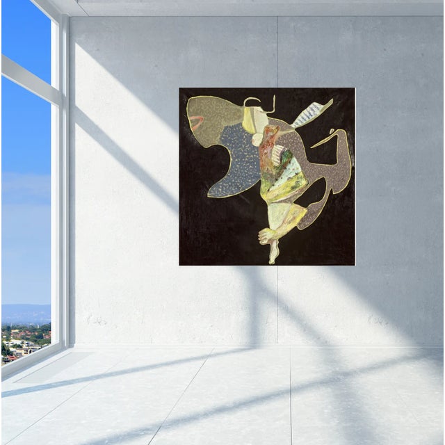 "Beauty and the Beast", 1995. Contemporary, Abstract, Figurative Oil Painting on Linen by Joe Ginsberg. Black With Accents of Brown, Blue and Yellow. For Sale In New York - Image 6 of 6