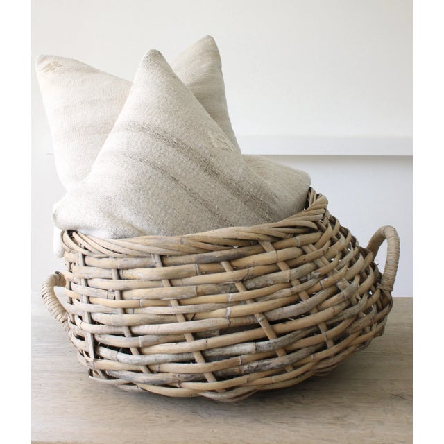 Farmhouse Ext Large Vintage Rattan Squatty Basket For Sale - Image 3 of 4