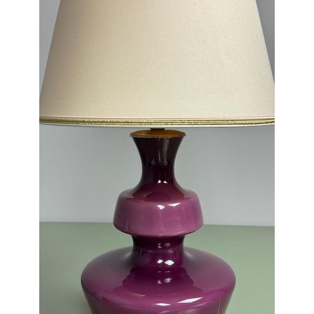 Mid-Century Purple Opaline Glass Table Lamp with Cream Lampshade from Glasfabriek De Rupel, Belgium, 1960s For Sale - Image 12 of 14