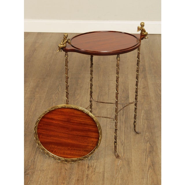 1990s LaBarge Regency Style Mahogany and Brass Cherub Oval Plant Stand For Sale - Image 5 of 13