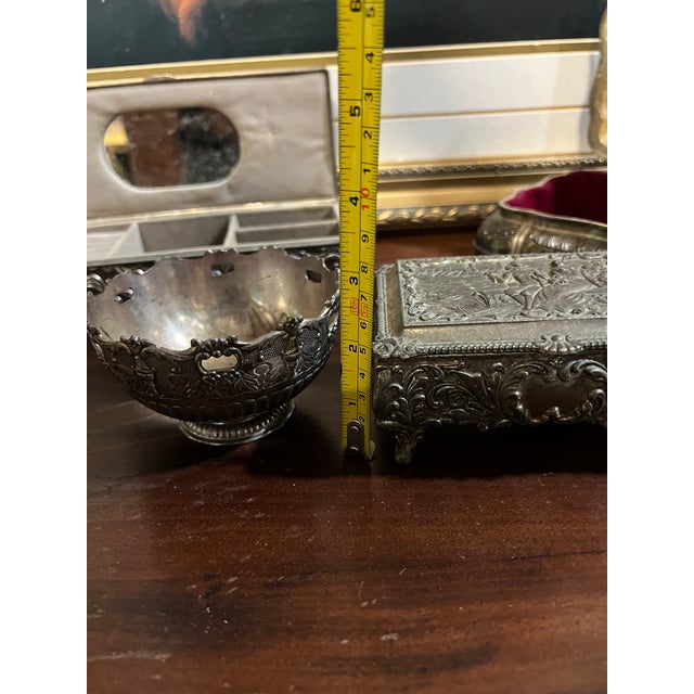 Silver 1970s Vintage Collection of Small Silver Jewelry Boxes With Velvet Lining and Catchall- Set of 4 For Sale - Image 8 of 11