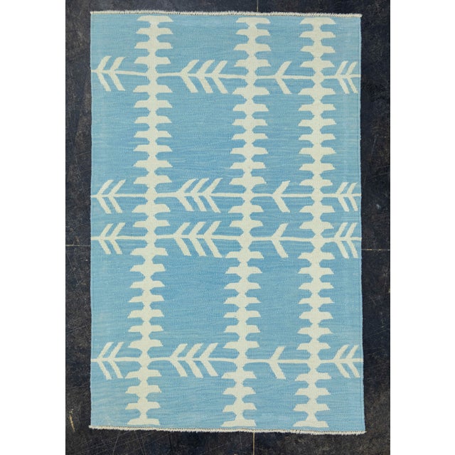 Blue Turkish Kilim Oriental Handmade Flatweave 3' x 4'8" #18165 For Sale - Image 8 of 8