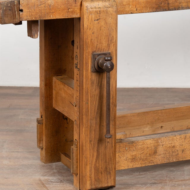 19th Century Rustic French Carpenter's Workbench Console Table For Sale - Image 11 of 16