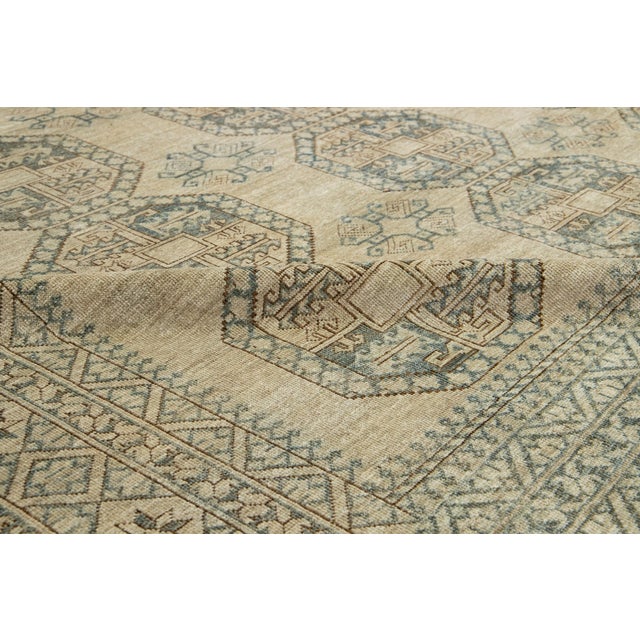 9 X 10 Beige Antique Handmade Turkmen Wool Rug With Geometric Pattern For Sale In New York - Image 6 of 11