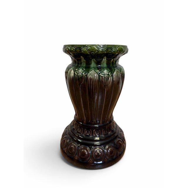 Antique Brush-McCoy Blended Glaze "Amaryllis" Majolica Pedestal For Sale - Image 4 of 6