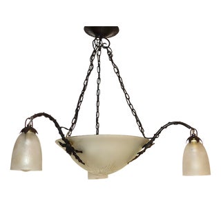 Antique Art Nouveau French Metal and Glass 4-Light Chandelier, 1890s For Sale