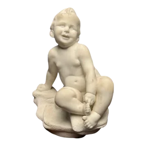 Carved Marble Figure of Seated Nude Child, 19th/Early 20th Century, Statue