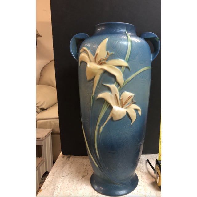 1940s 1940s Roseville Blue Zephyr Lilly Large Vase For Sale - Image 5 of 5