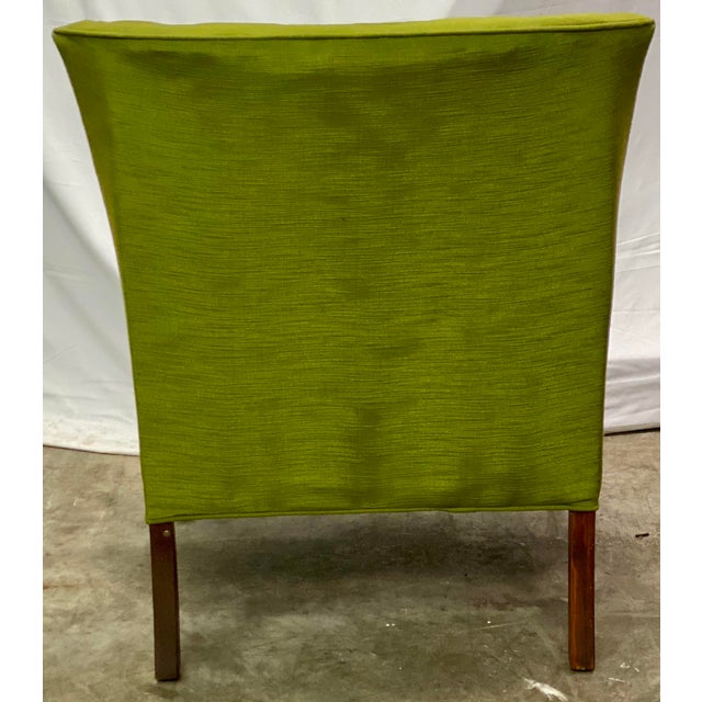 Vintage Mid Century Modern Mahogany Frame Green Silk Tufted Upholstery