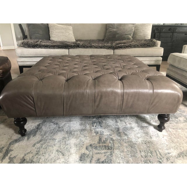 Arhaus Leather Tufted Ottoman Chairish