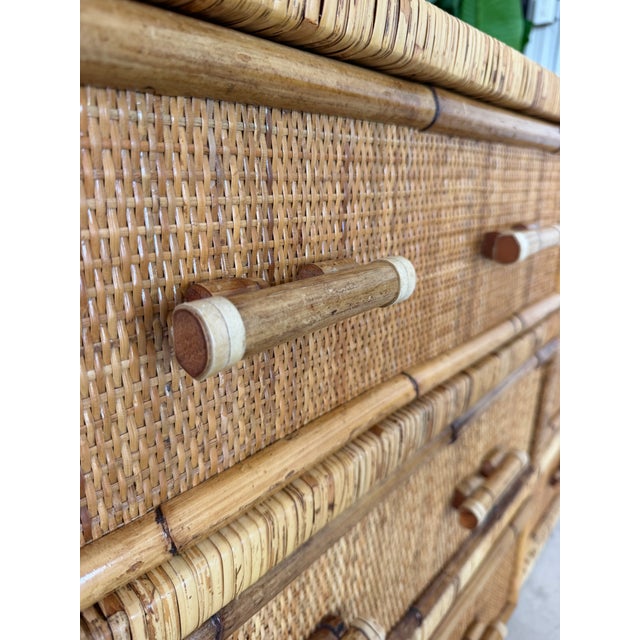 Vintage Pencil Reed Rattan 6-Drawer Dresser With Cane Drawer Fronts For Sale - Image 9 of 12