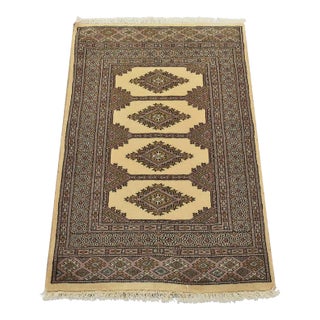 Bokhara Jaldar Rug 2’6” X 3’9” Beige Wool Tribal Hand-Knotted Oriental Carpet For Sale