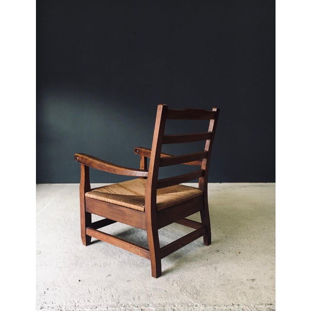 Rustic Oak & Rush Armchair, France, 1930s For Sale - Image 11 of 18