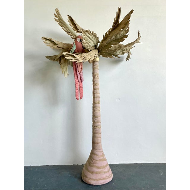Vintage Boho 1980s Quilted Fabric Palm Tree With Parrot For Sale - Image 4 of 5