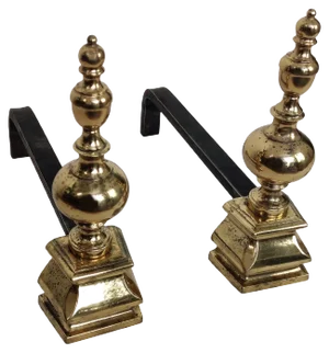 Mid-Century Italian Brass and Wrought Iron Andirons, Set of 2