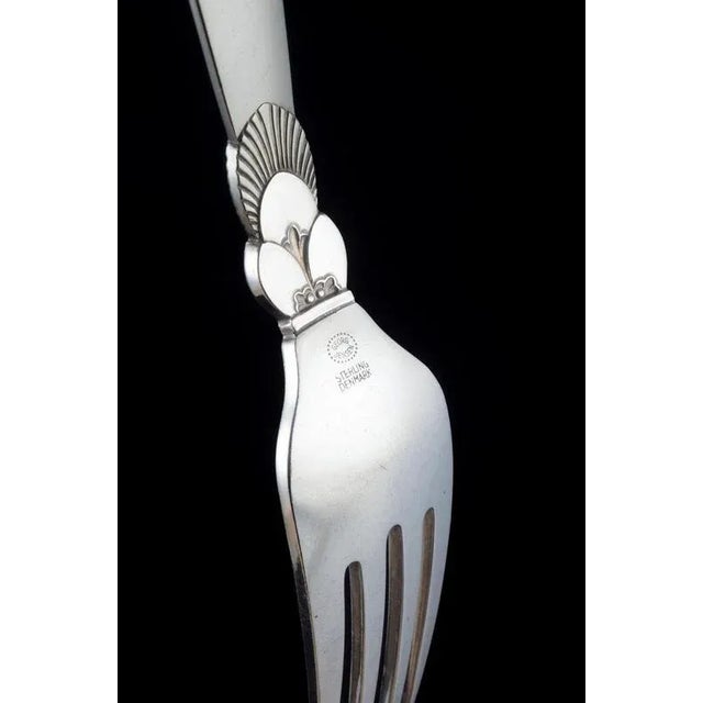 Large Sterling Silver Dinner Forks in the Cactus Pattern from Georg Jensen, 1940s, Set of 4 For Sale - Image 4 of 5