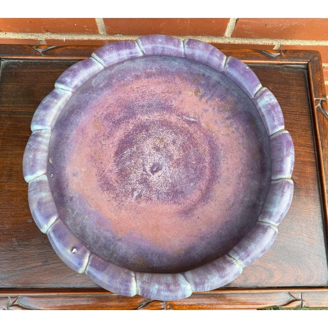 Antique Fulper Pottery Large Lobe Edge Bowl in the Purple Wisteria Glaze, Circa 1920’s For Sale - Image 4 of 6