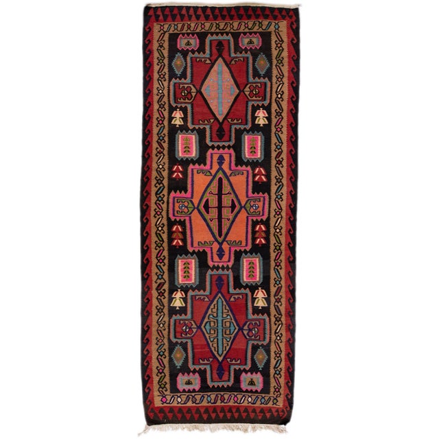 Black 1960s Vintage Turkish Kilim Multicolor Handmade Tribal Wool Rug For Sale - Image 8 of 8