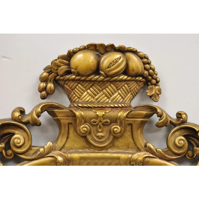 Rococo Antique French Rococo Gold Giltwood 65" Harvest Carved Fruit Basket Wall Mirror For Sale - Image 3 of 12