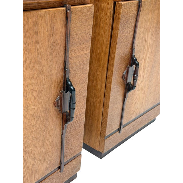 Brown Vintage Art Deco Nightstands in Oak and Ebony by FA. S. Speelman, 1920s, Set of 2 For Sale - Image 8 of 12