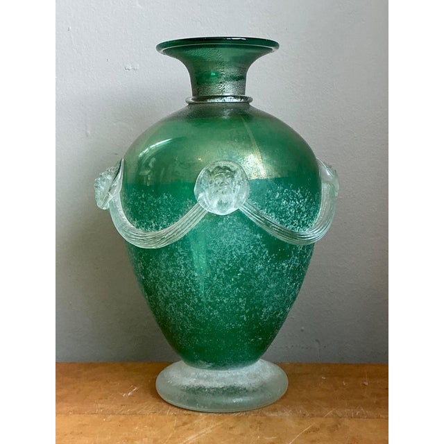 Vintage Green Art Glass Vase With Relief Faces For Sale In West Palm - Image 6 of 12